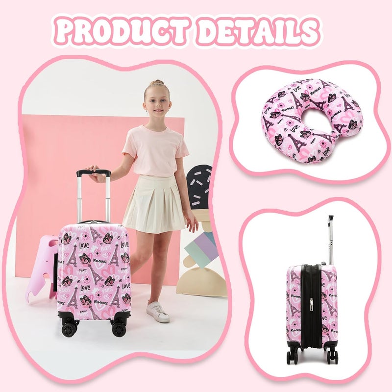 Esteemly Kid's Luggage Set 3 Piece Suitcase Set 16" Hardside Luggage with Spinner Wheels Girls Carry on Toddler Travel Rolling Suitcase with Duffle Bag Neck Pillow Airline Approved - Image 5